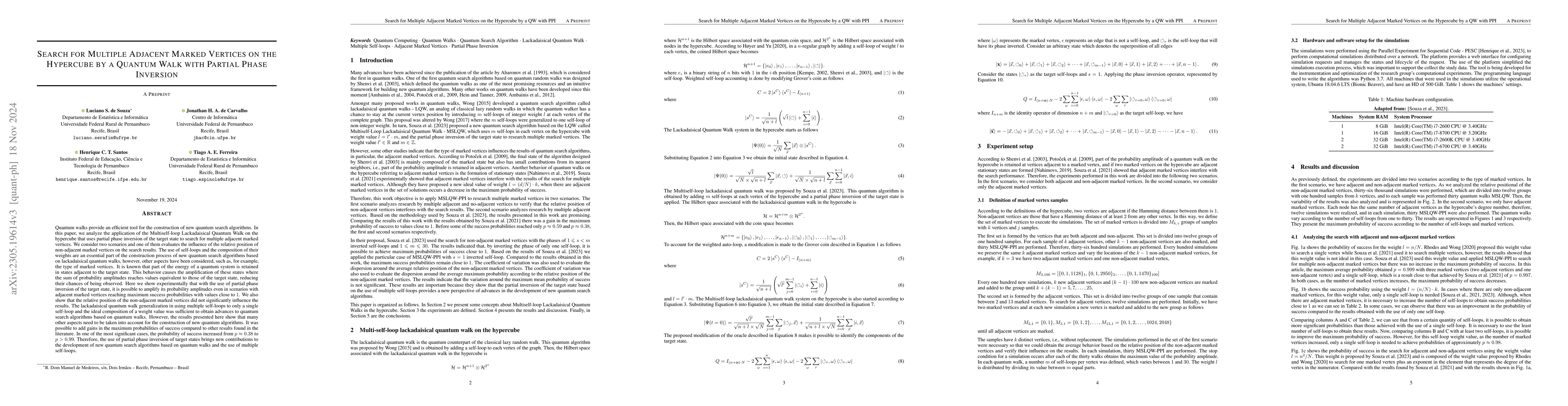 Thumbnail for Search for Multiple Adjacent Marked Vertices on the Hypercube by a
  Quantum Walk with Partial Phase Inversion