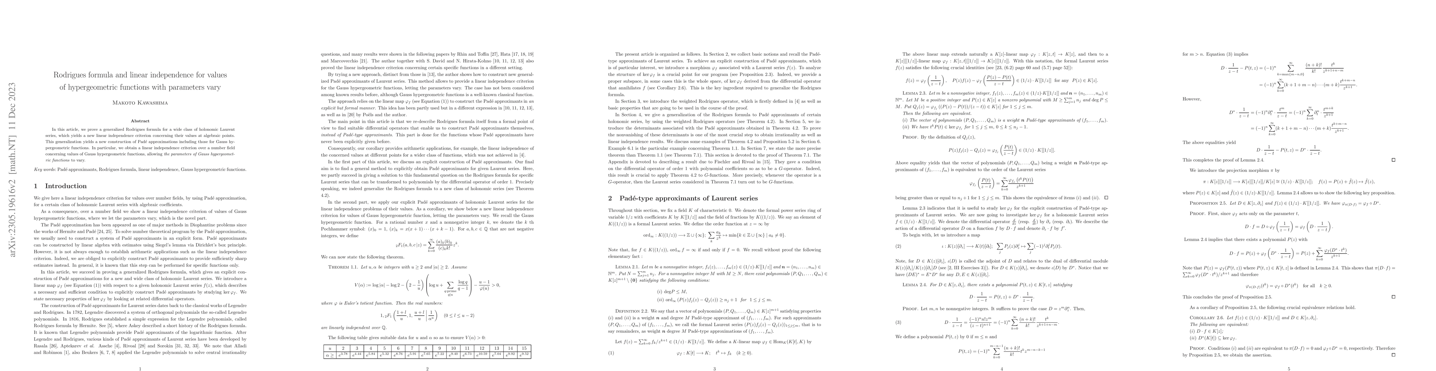 Thumbnail for Rodrigues formula and linear independence for values of hypergeometric
  functions with parameters vary