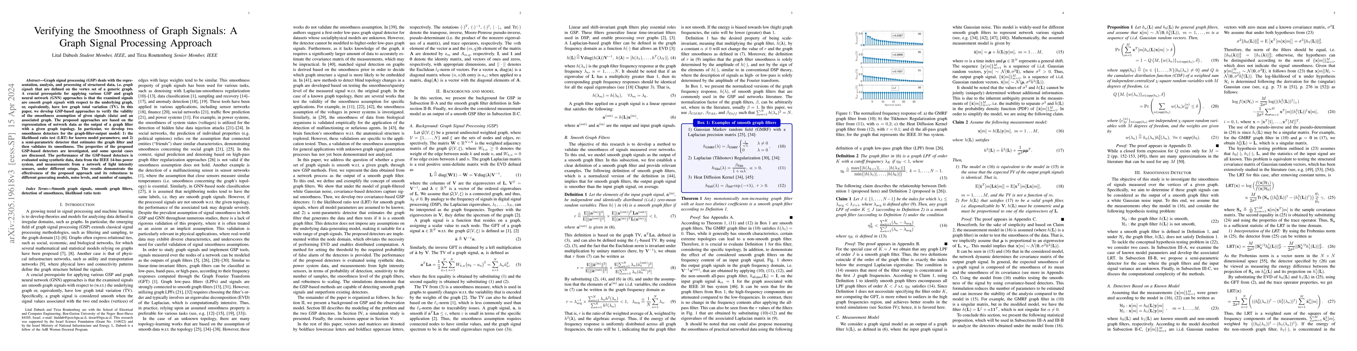Thumbnail for Verifying the Smoothness of Graph Signals: A Graph Signal Processing
  Approach