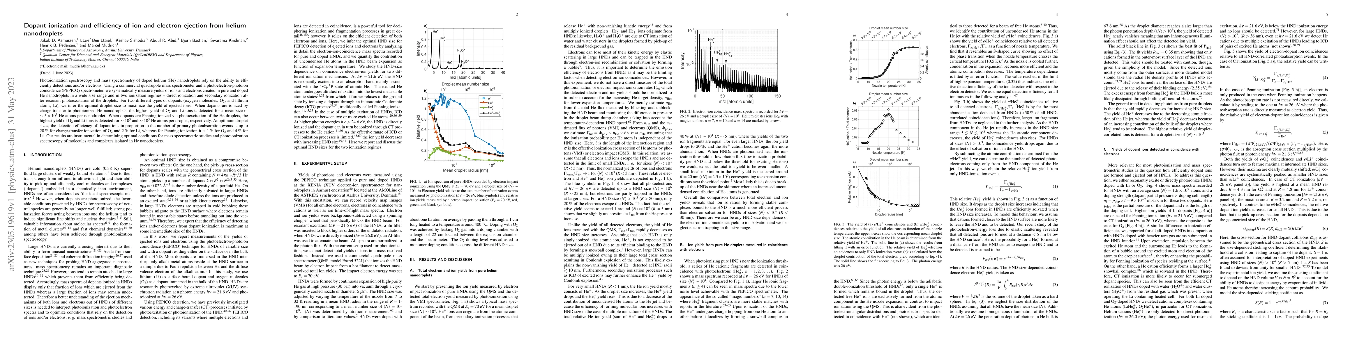Thumbnail for Dopant ionization and efficiency of ion and electron ejection from
  helium nanodroplets