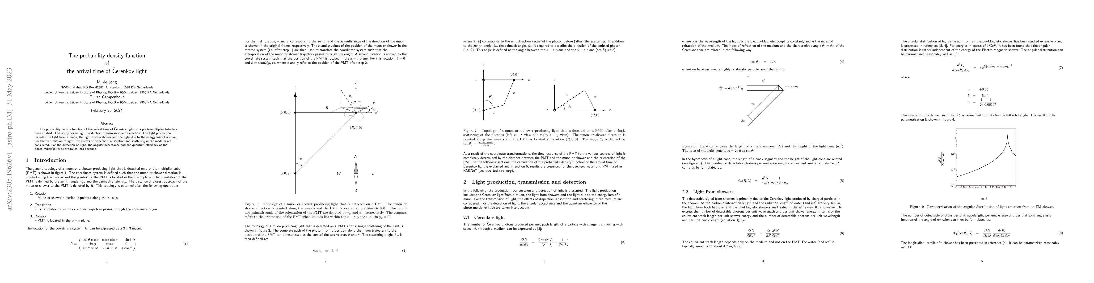 Thumbnail for The probability density function of the arrival time of \v{C}erenkov
  light