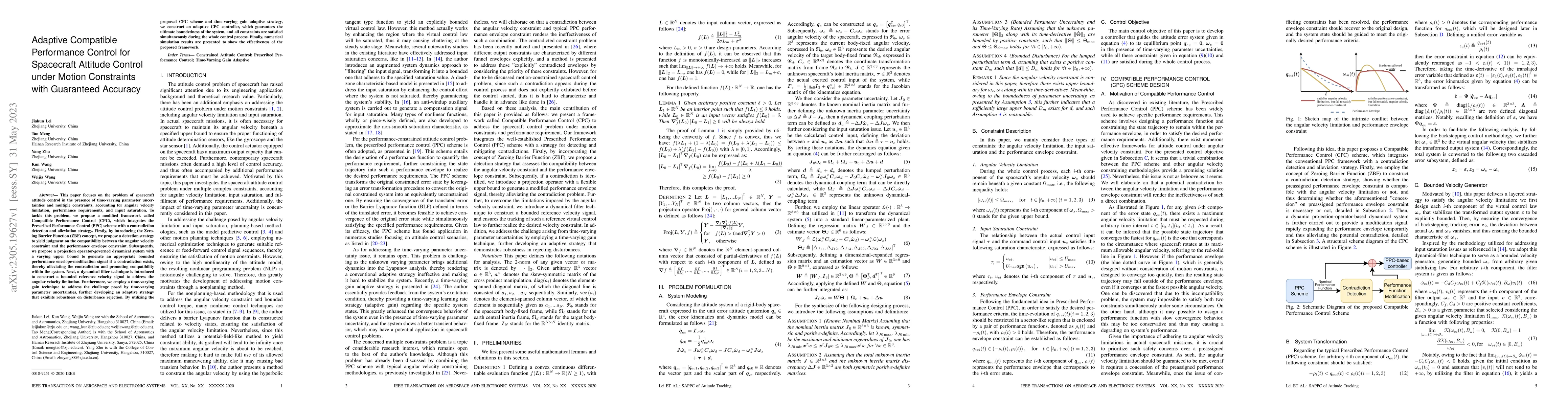 Thumbnail for Adaptive Compatible Performance Control for Spacecraft Attitude Control
  under Motion Constraints with Guaranteed Accuracy