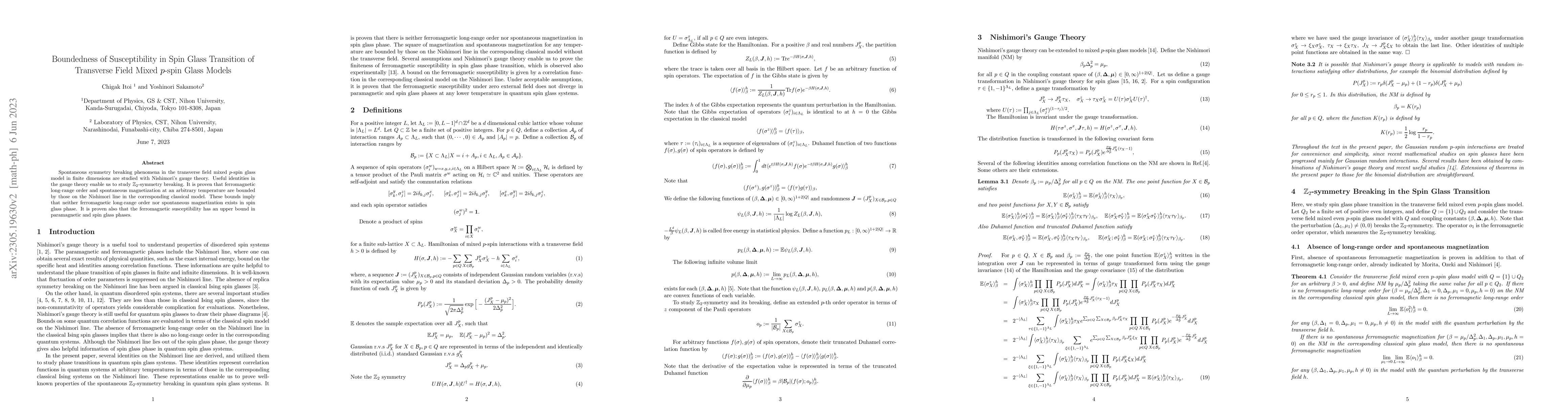 Thumbnail for Boundedness of Susceptibility in Spin Glass Transition of Transverse
  Field Mixed $p$-spin Glass Models