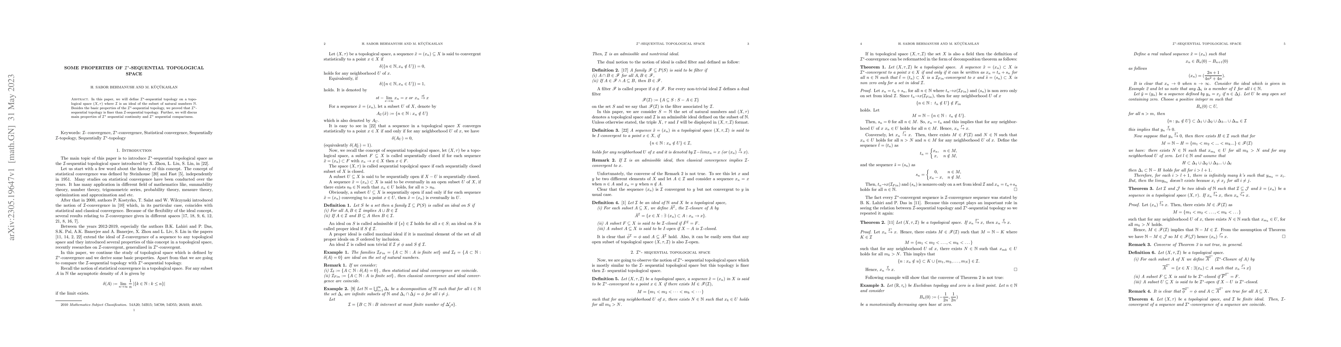 Thumbnail for Some properties of I*-sequential topological space