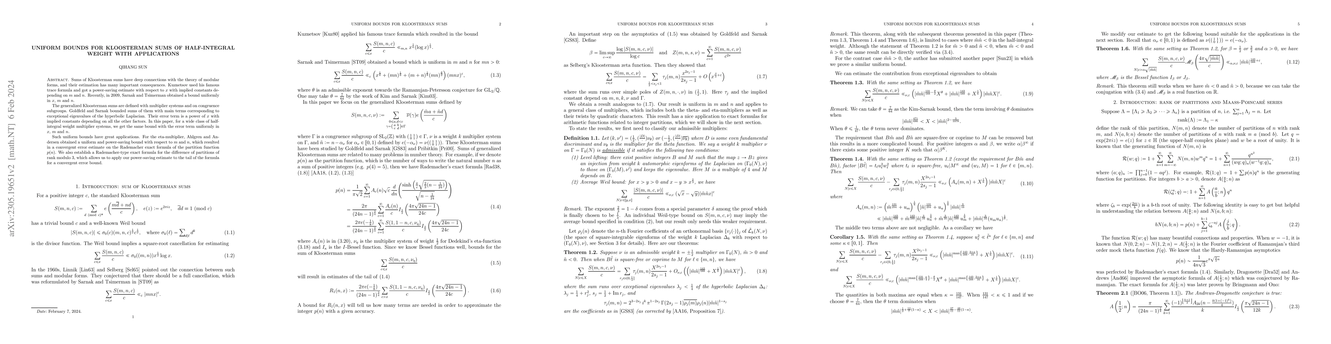 Thumbnail for Uniform bounds for Kloosterman sums of half-integral weight with
  applications