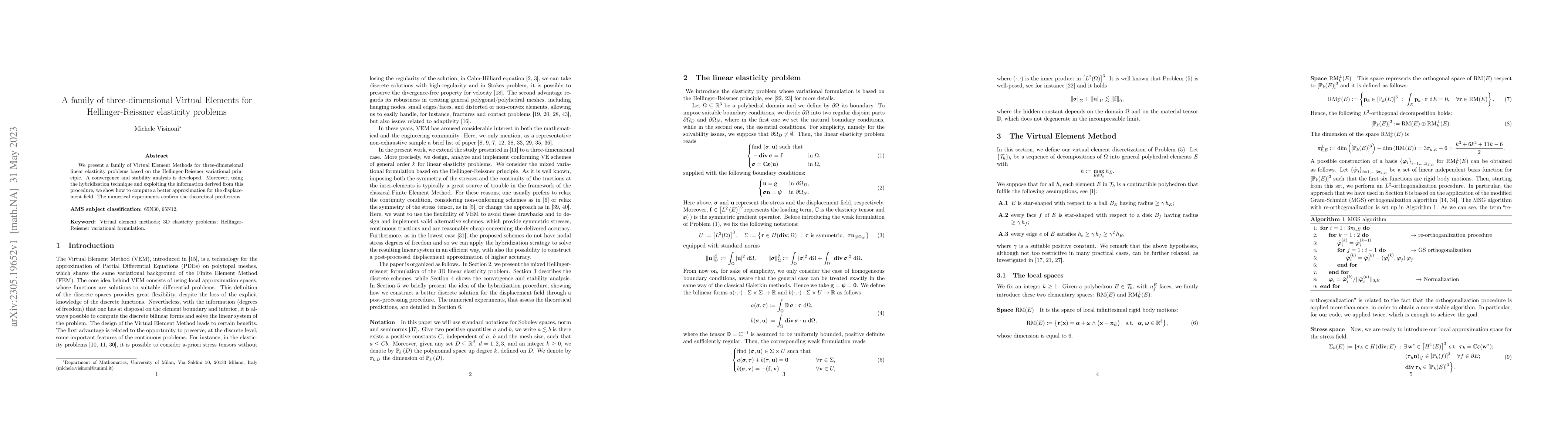 Thumbnail for A family of three-dimensional Virtual Elements for Hellinger-Reissner
  elasticity problems