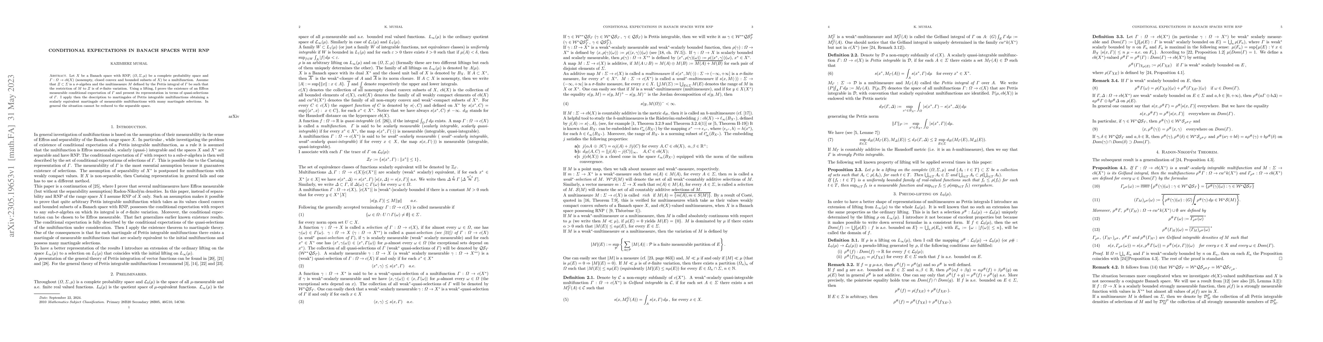 Thumbnail for Conditional Expectations in Banach spaces with RNP