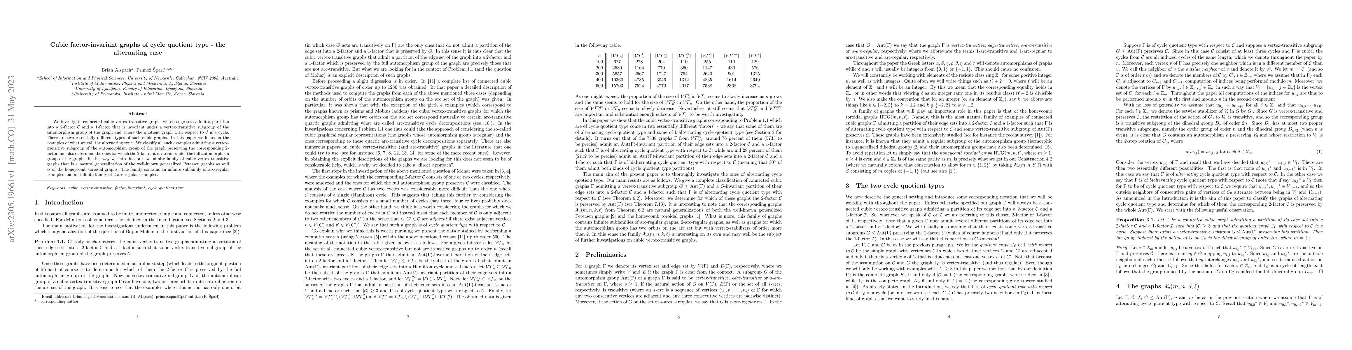 Thumbnail for Cubic factor-invariant graphs of cycle quotient type -- the alternating
  case