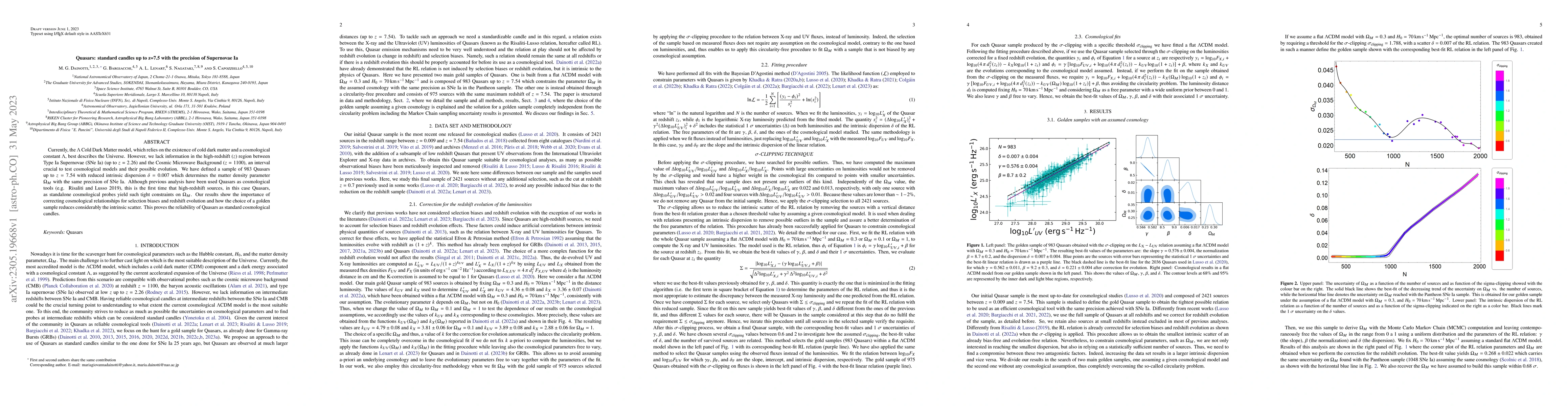 Thumbnail for Quasars: standard candles up to z=7.5 with the precision of Supernovae
  Ia