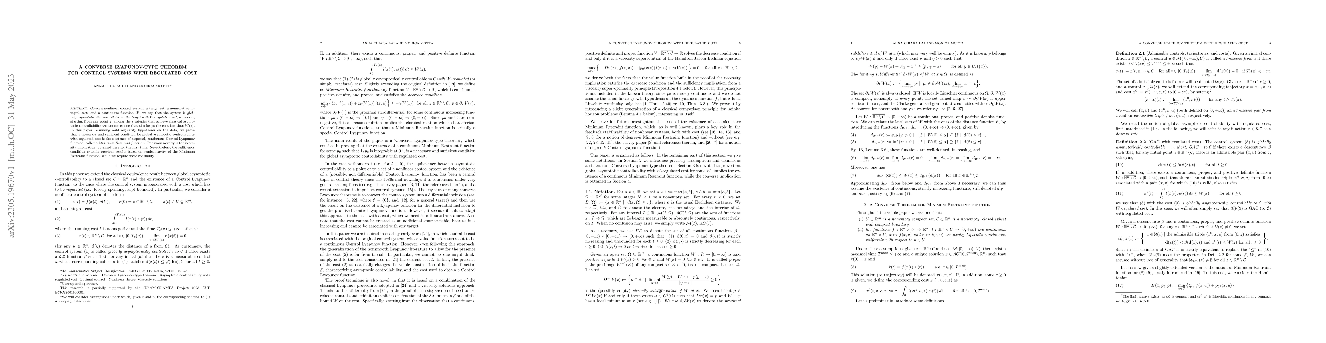 Thumbnail for A converse Lyapunov-type theorem for control systems with regulated cost