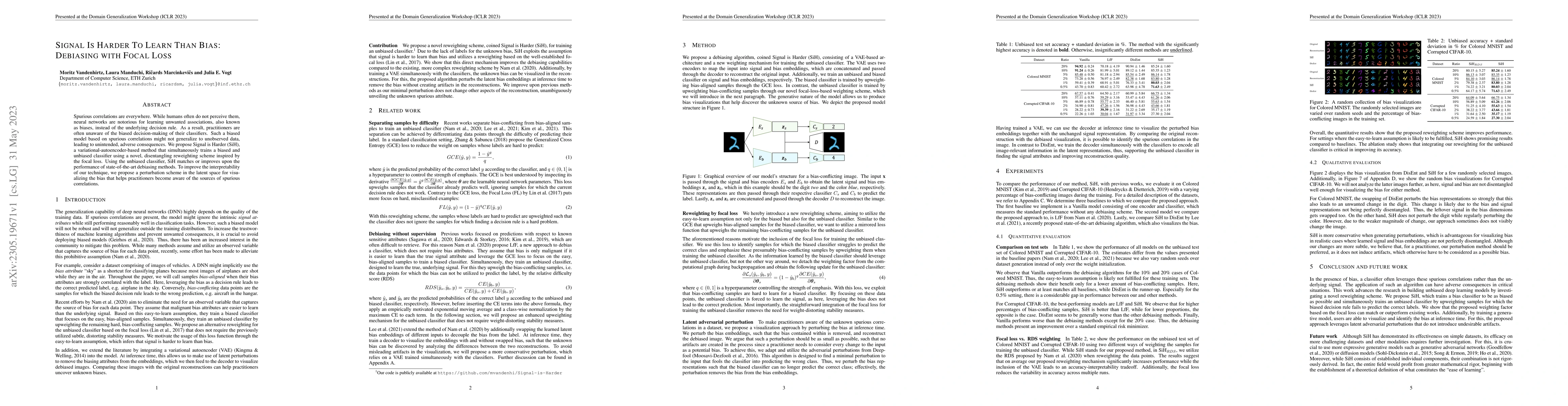Thumbnail for Signal Is Harder To Learn Than Bias: Debiasing with Focal Loss