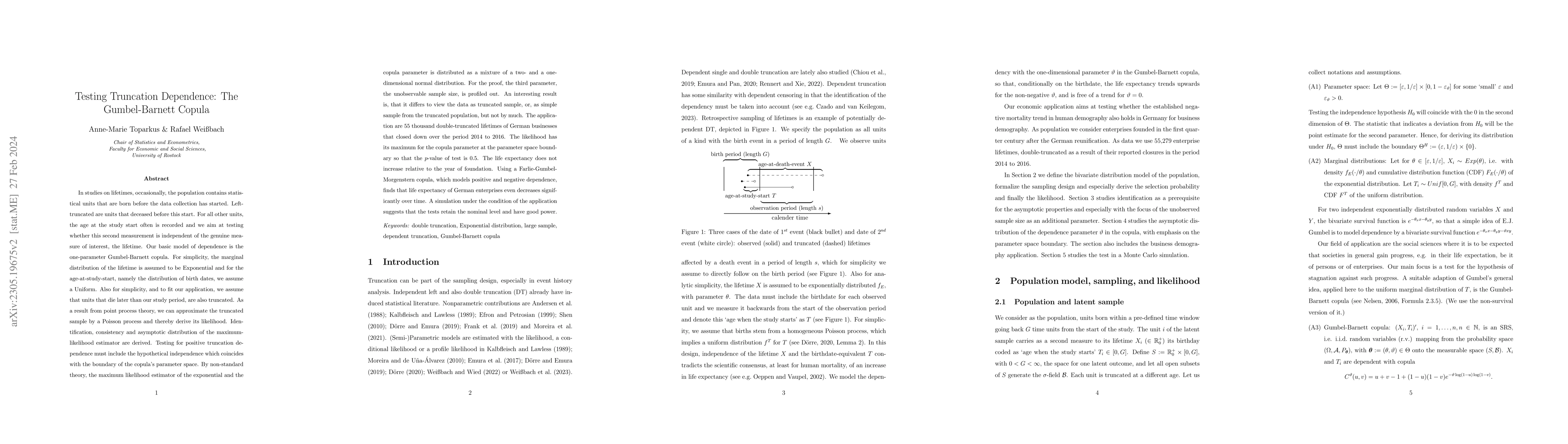 Thumbnail for Testing Truncation Dependence: The Gumbel-Barnett Copula