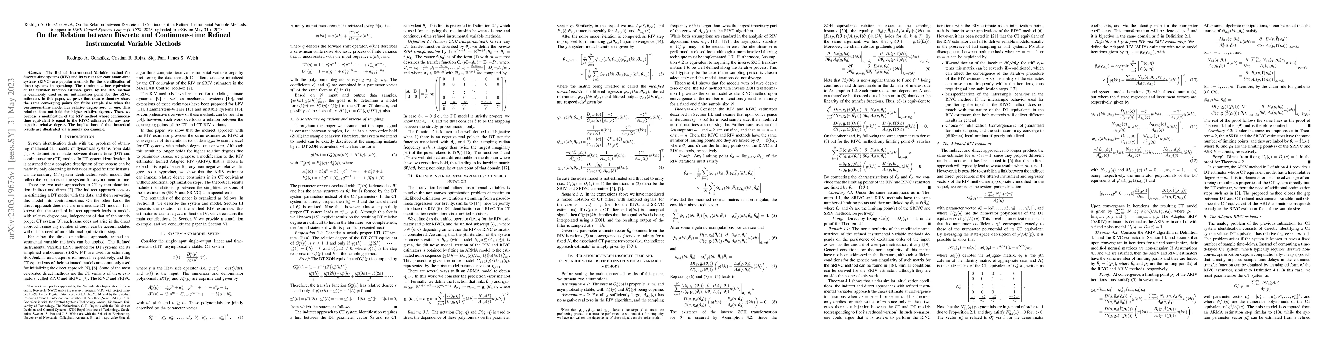 Thumbnail for On the Relation between Discrete and Continuous-time Refined
  Instrumental Variable Methods