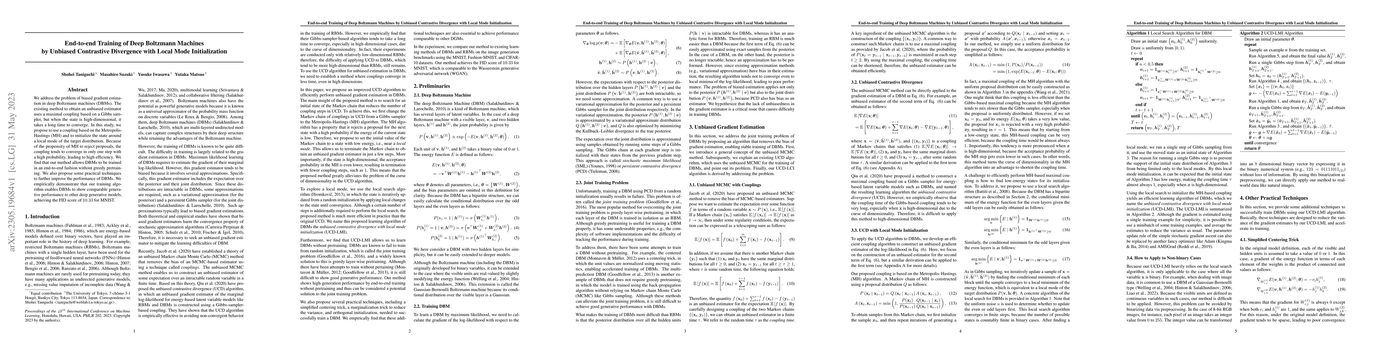 Thumbnail for End-to-end Training of Deep Boltzmann Machines by Unbiased Contrastive
  Divergence with Local Mode Initialization