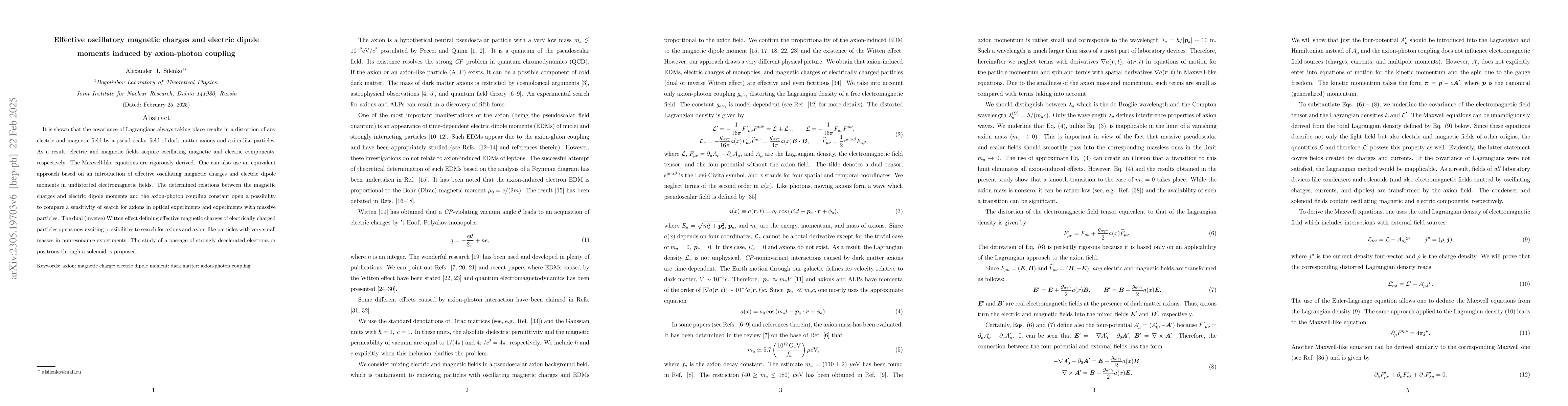 Thumbnail for Effective oscillatory magnetic charges and electric dipole moments
  induced by axion-photon coupling