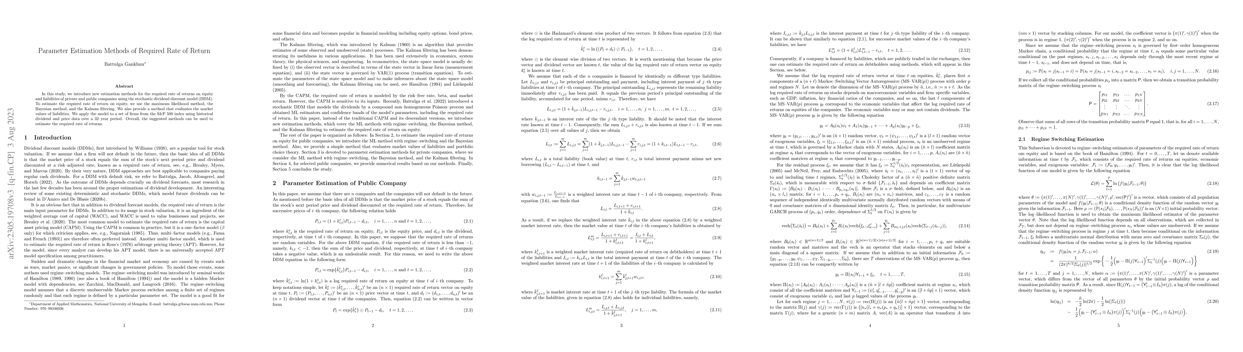Thumbnail for Parameter Estimation Methods of Required Rate of Return