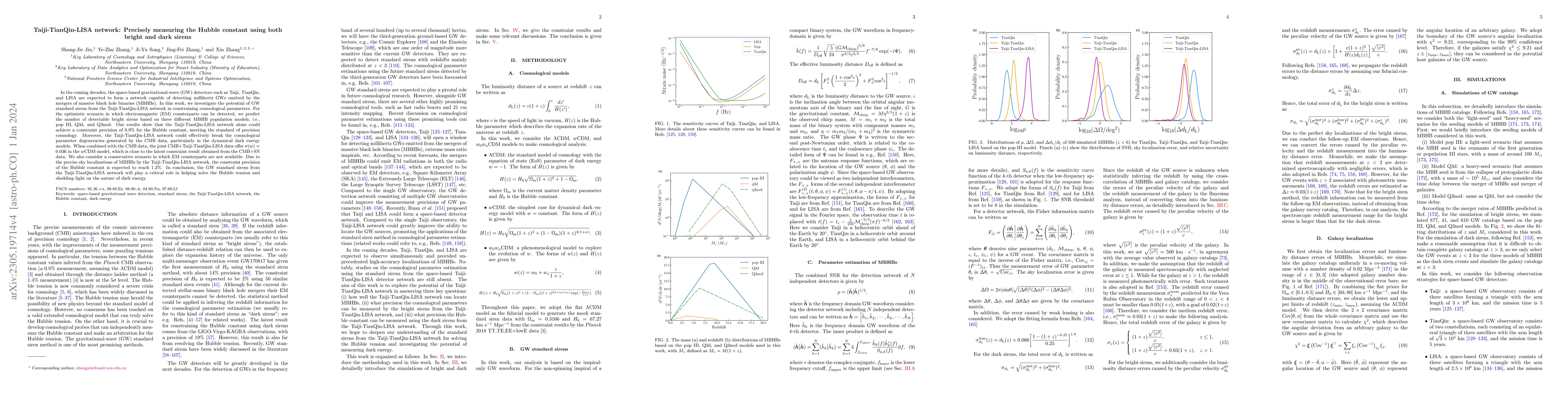 Thumbnail for The Taiji-TianQin-LISA network: Precisely measuring the Hubble constant
  using both bright and dark sirens