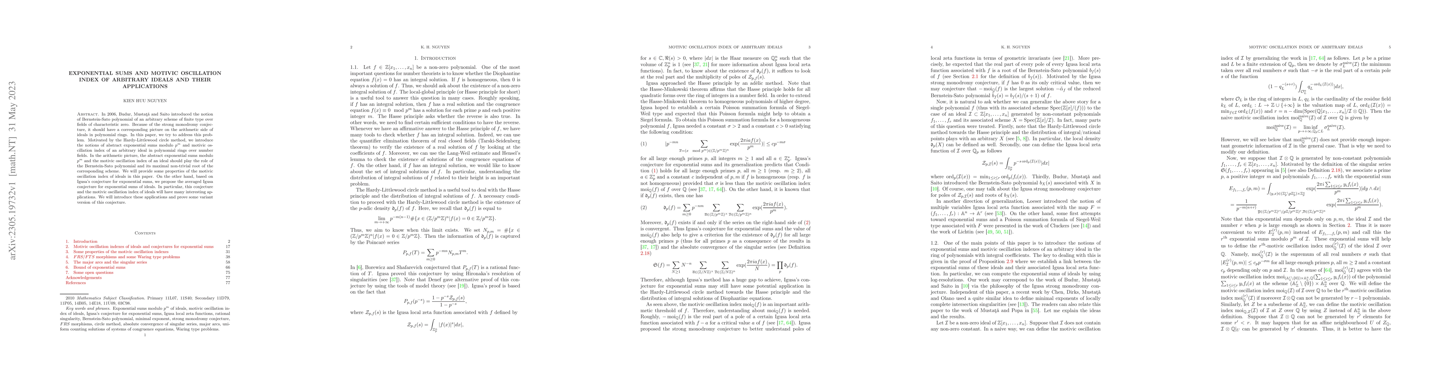 Thumbnail for Exponential sums and motivic oscillation index of arbitrary ideals and
  their applications