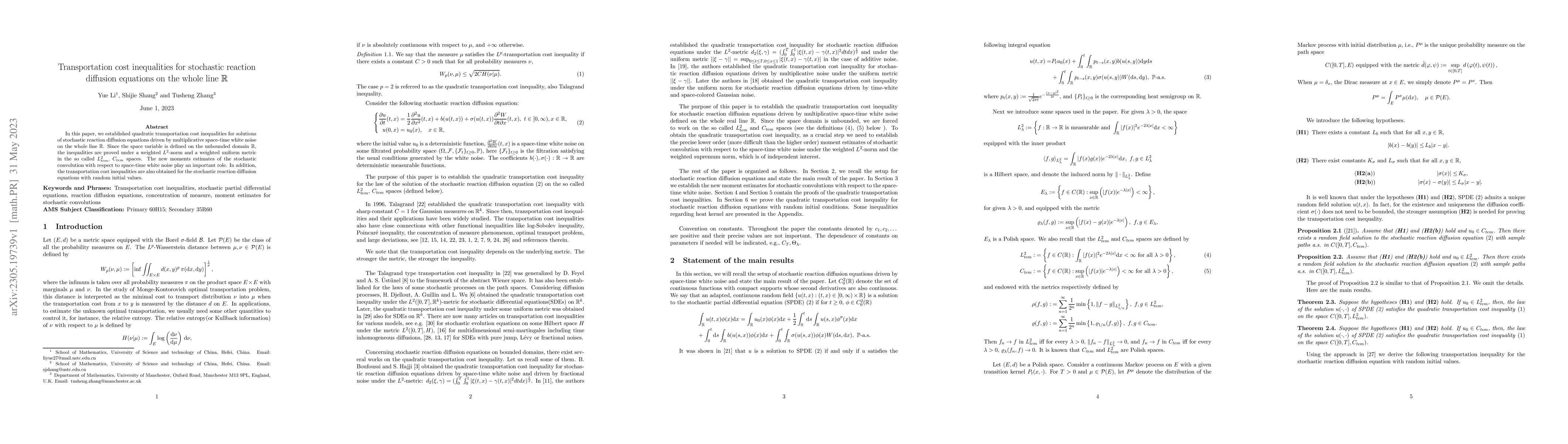 Thumbnail for Transportation cost inequalities for stochastic reaction diffusion
  equations on the whole line $\mathbb{R}$