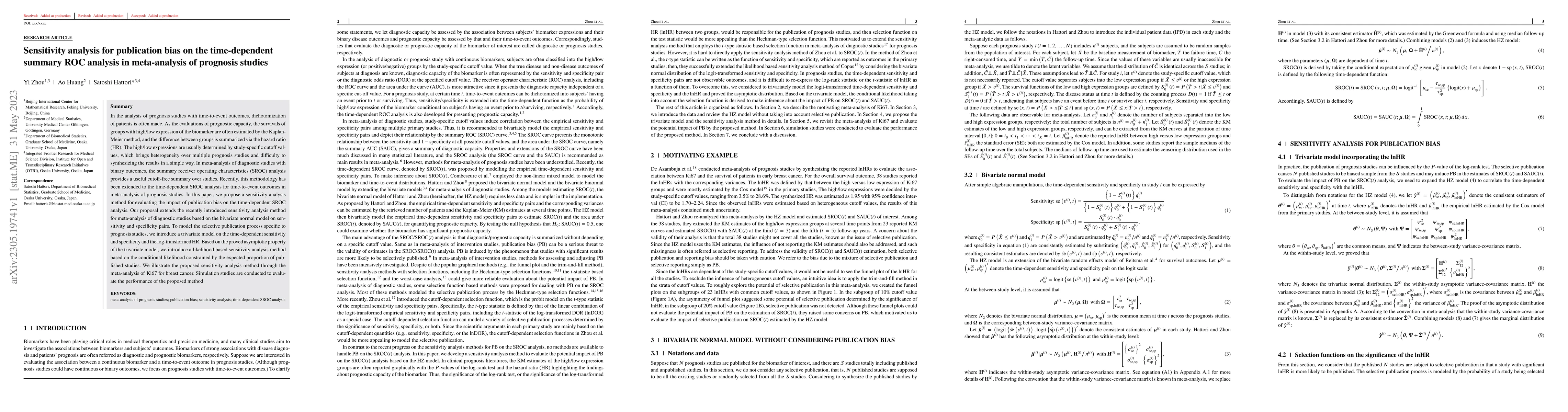 Thumbnail for Sensitivity analysis for publication bias on the time-dependent summary
  ROC analysis in meta-analysis of prognosis studies