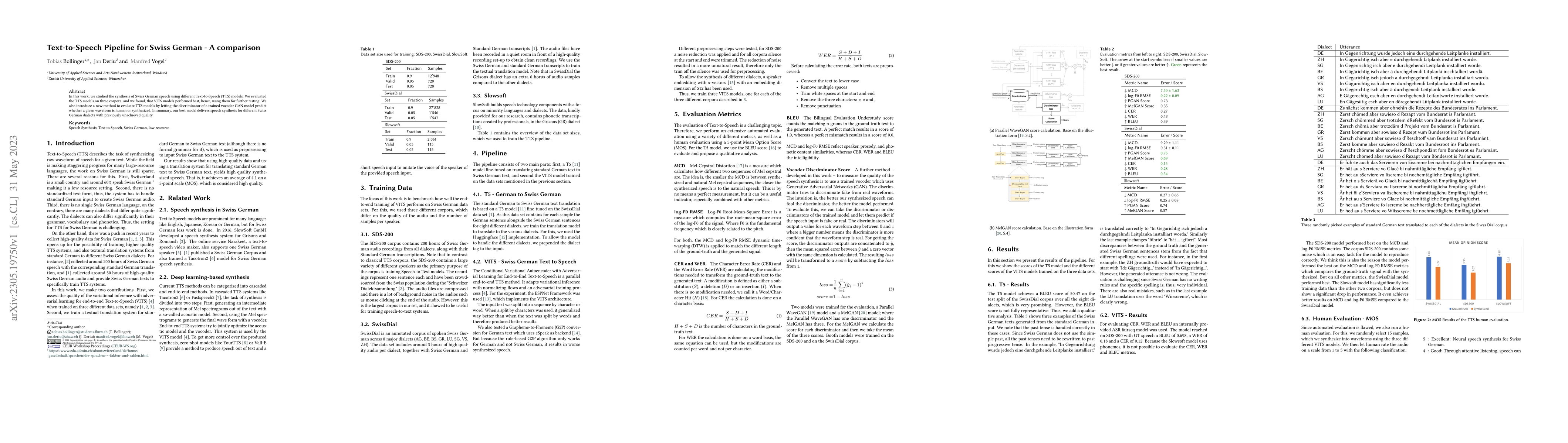Thumbnail for Text-to-Speech Pipeline for Swiss German -- A comparison
