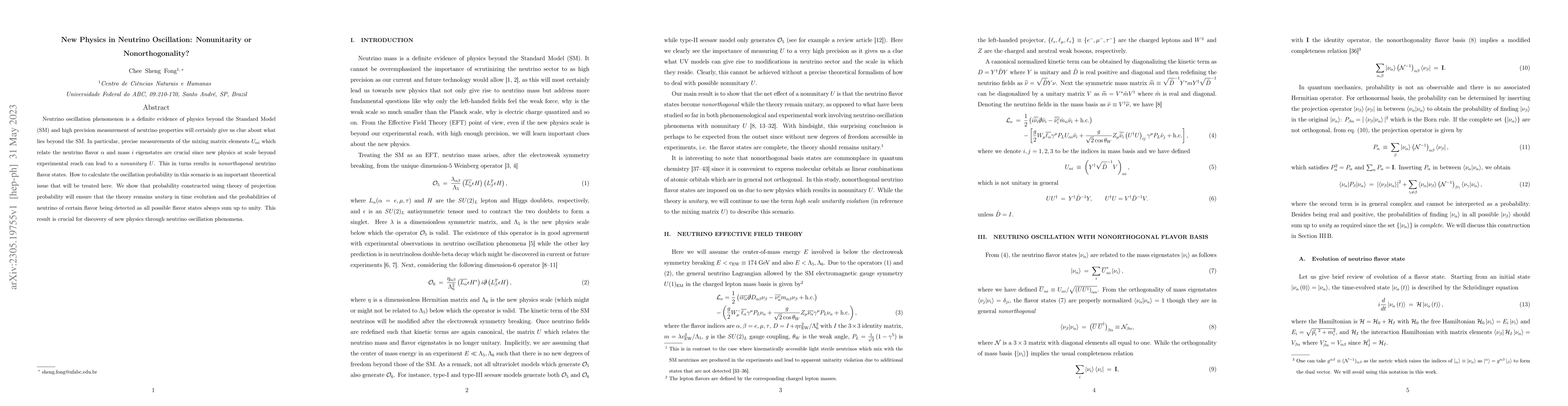 Thumbnail for New Physics in Neutrino Oscillation: Nonunitarity or Nonorthogonality?