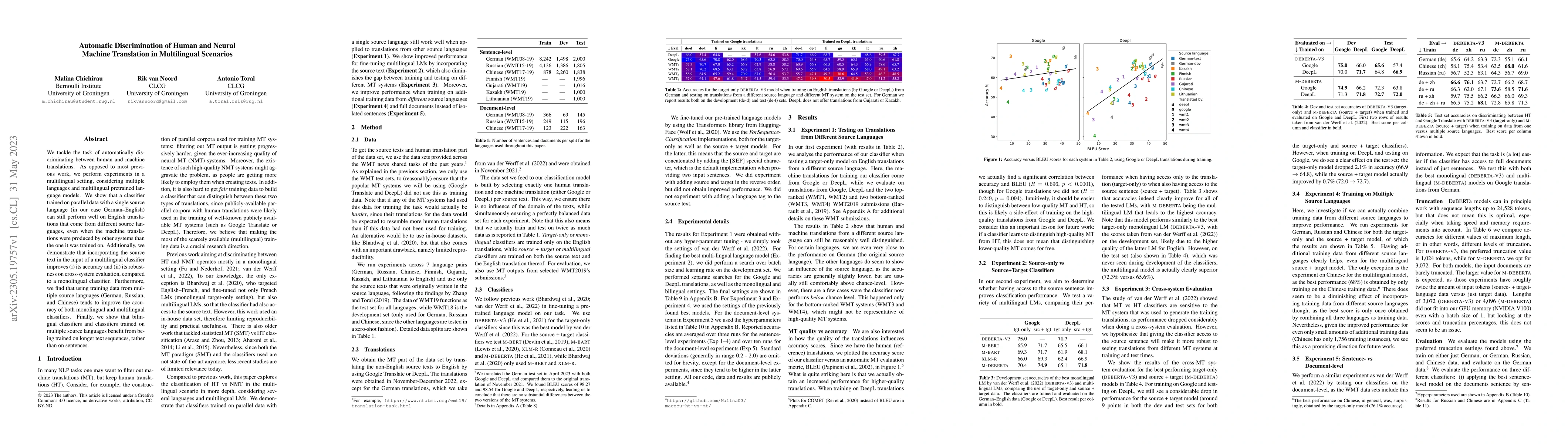 Thumbnail for Automatic Discrimination of Human and Neural Machine Translation in
  Multilingual Scenarios