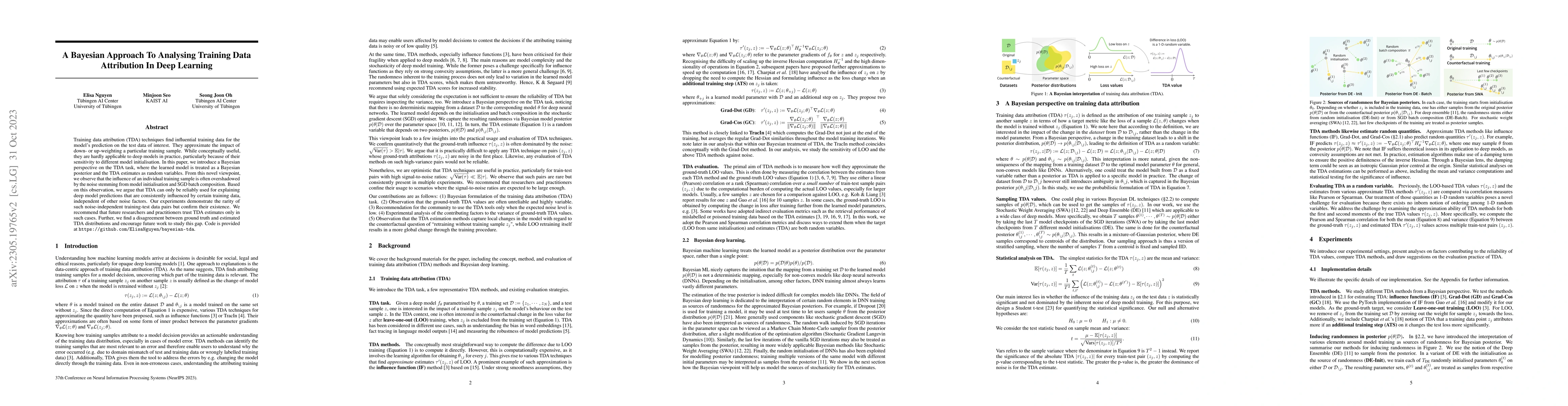 Thumbnail for A Bayesian Approach To Analysing Training Data Attribution In Deep
  Learning