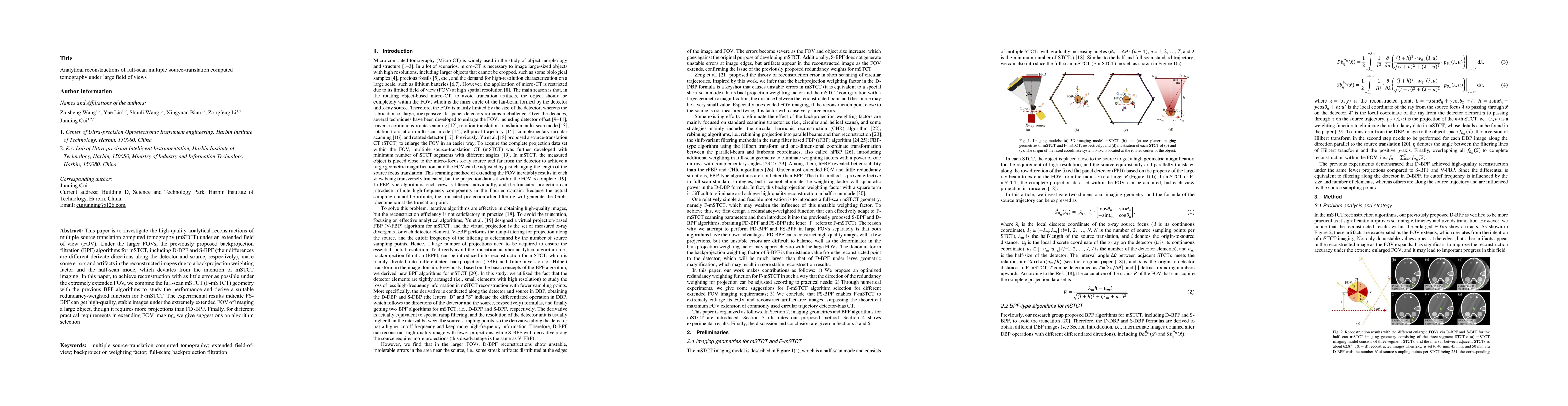 Thumbnail for Analytical reconstructions of full-scan multiple source-translation
  computed tomography under large field of views