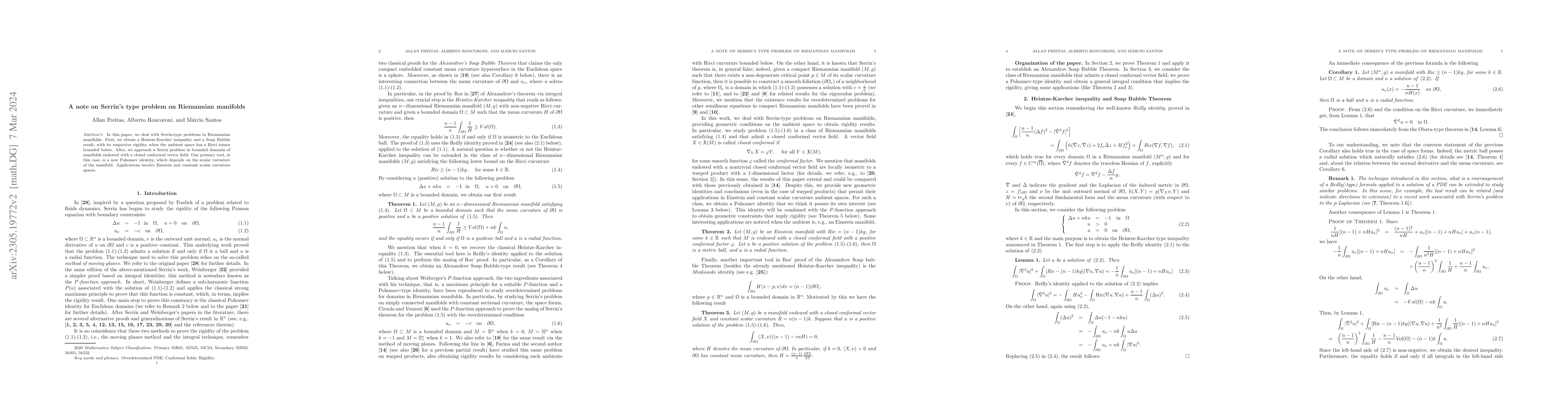 Thumbnail for A note on Serrin's type problem on Riemannian manifolds
