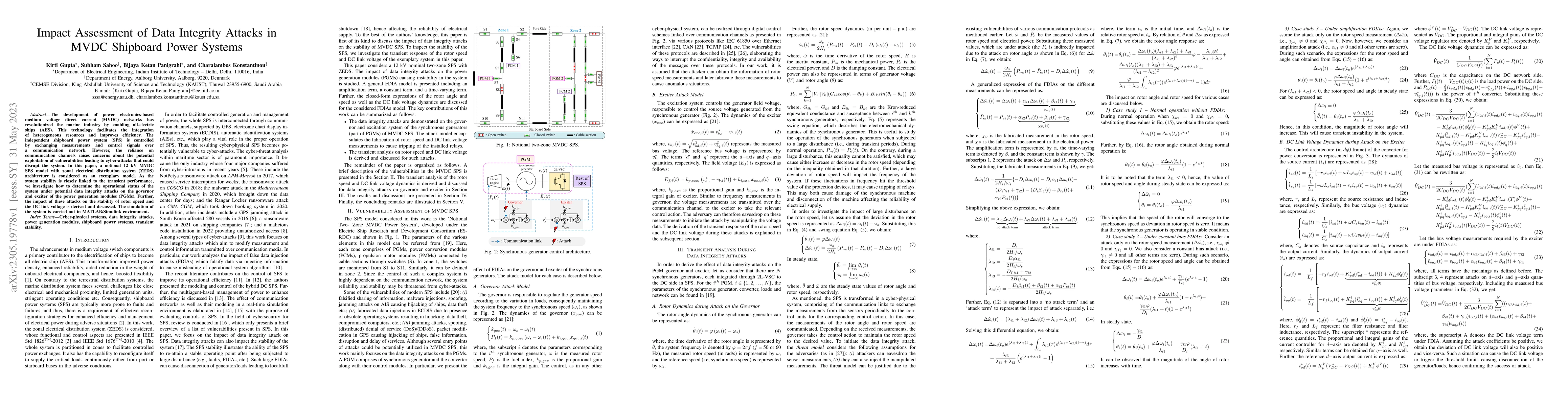 Thumbnail for Impact Assessment of Data Integrity Attacks in MVDC Shipboard Power
  Systems