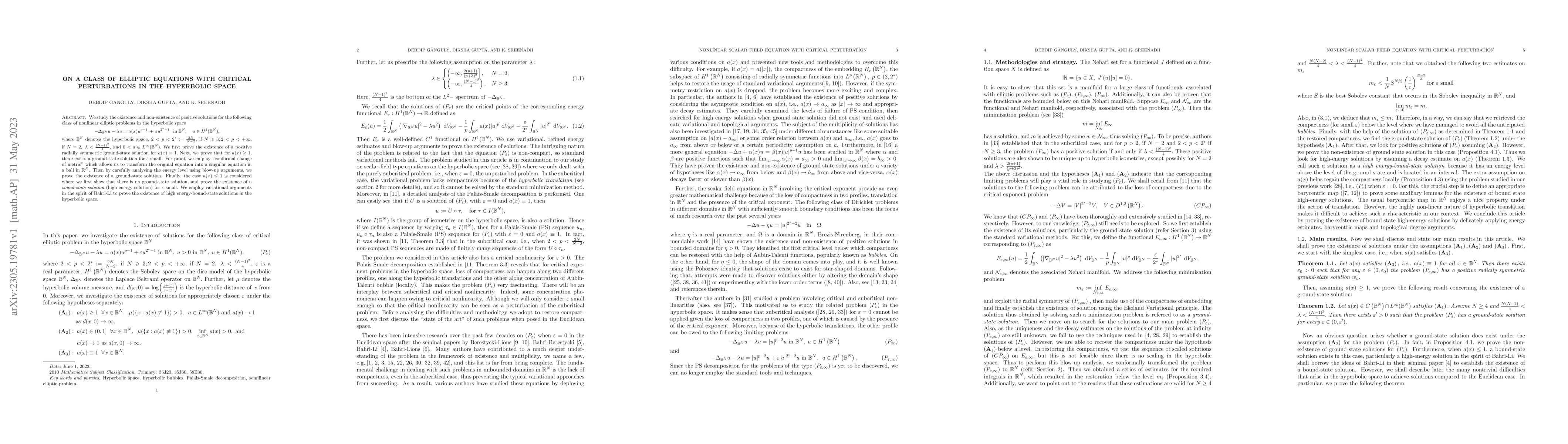 Thumbnail for On a class of elliptic equations with Critical Perturbations in the
  hyperbolic space