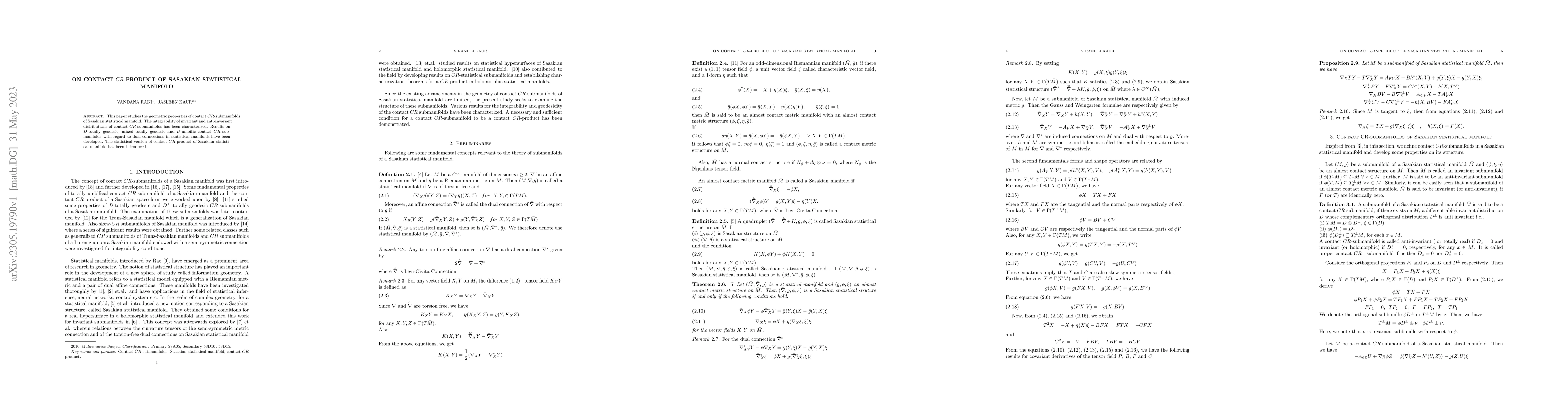 Thumbnail for On Contact CR-Product of Sasakian statistical manifold