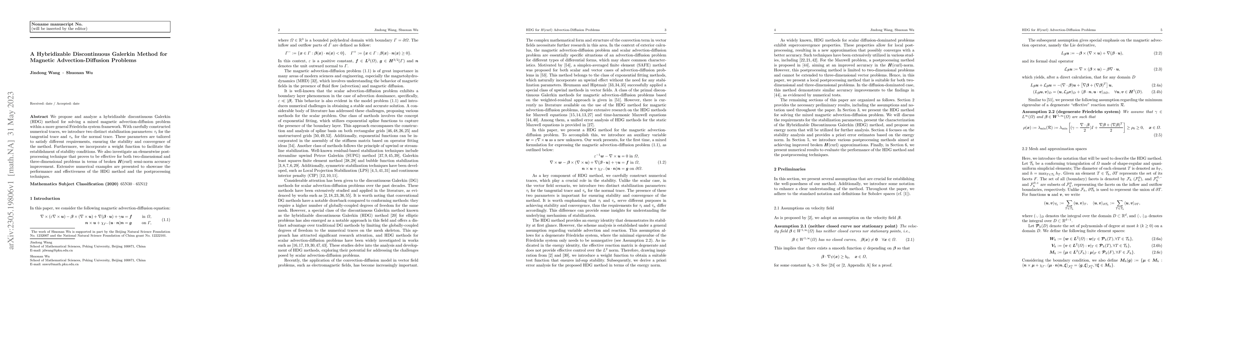 Thumbnail for A hybridizable discontinuous Galerkin method for magnetic
  advection-diffusion problems