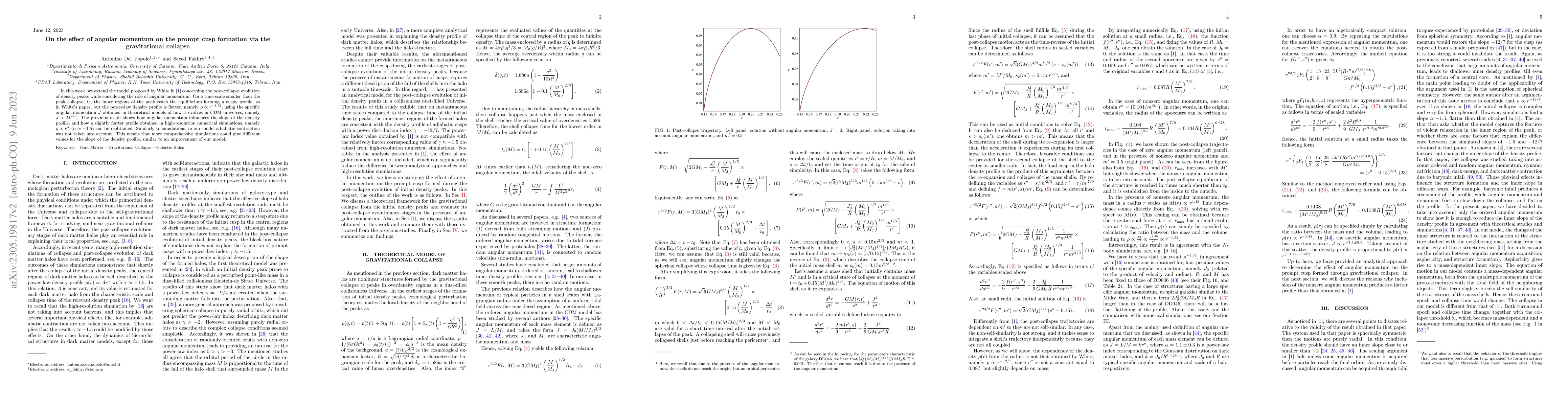 Thumbnail for On the effect of angular momentum on the prompt cusp formation via the
  gravitational collapse