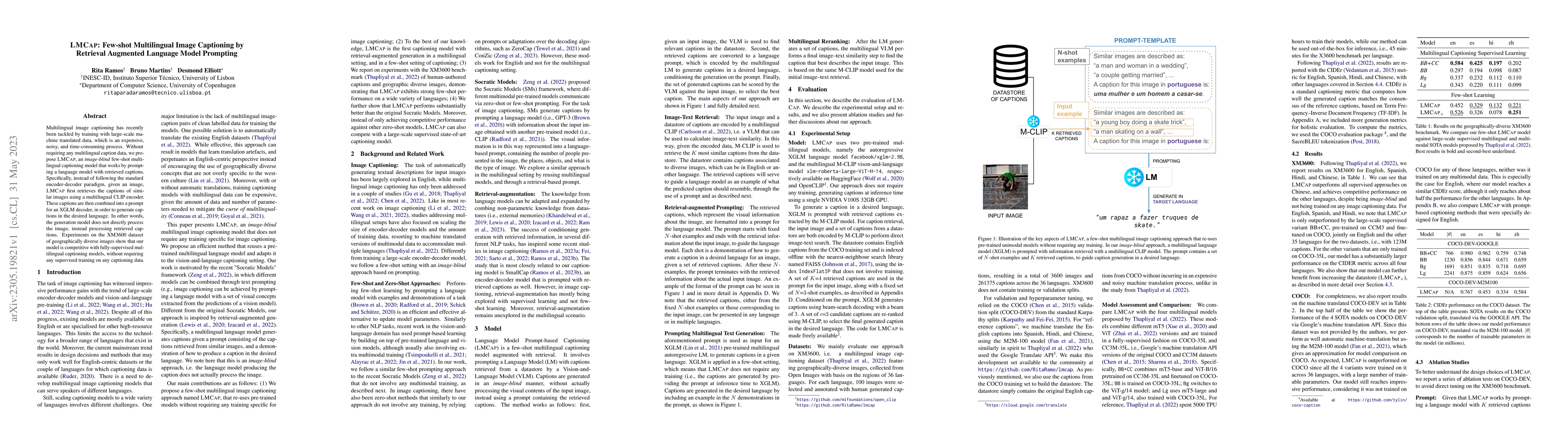 Thumbnail for LMCap: Few-shot Multilingual Image Captioning by Retrieval Augmented
  Language Model Prompting