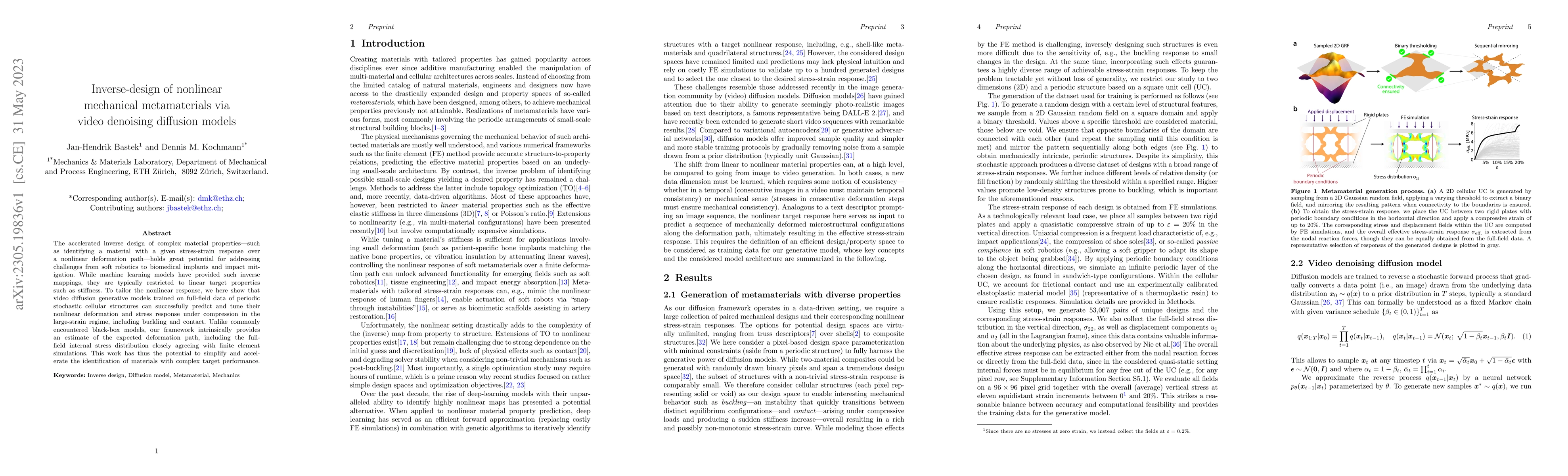 Thumbnail for Inverse-design of nonlinear mechanical metamaterials via video denoising
  diffusion models