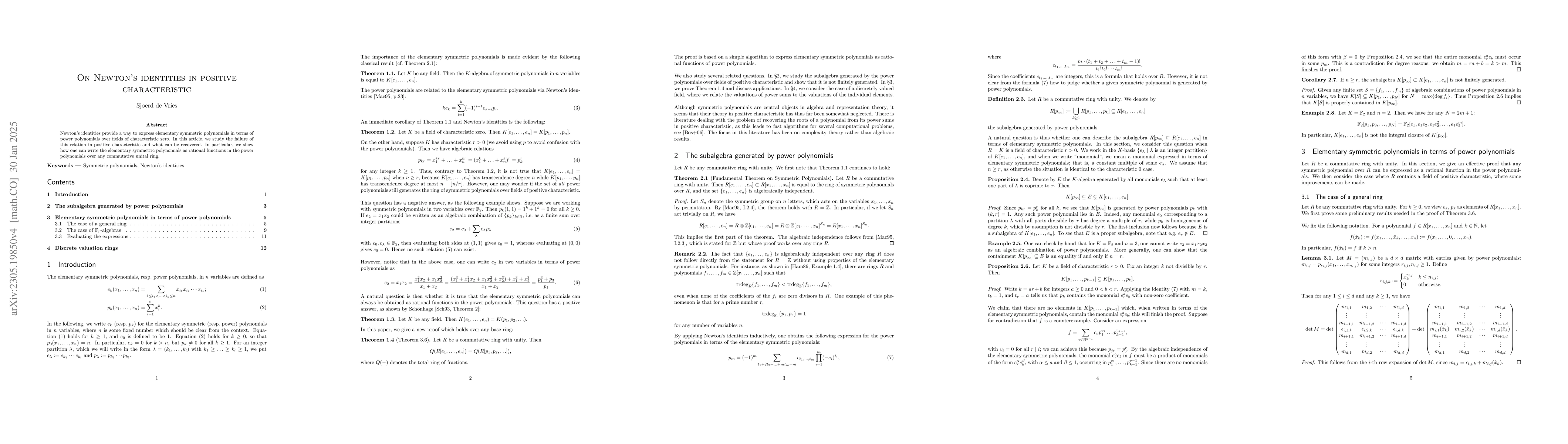 Thumbnail for On Newton's identities in positive characteristic