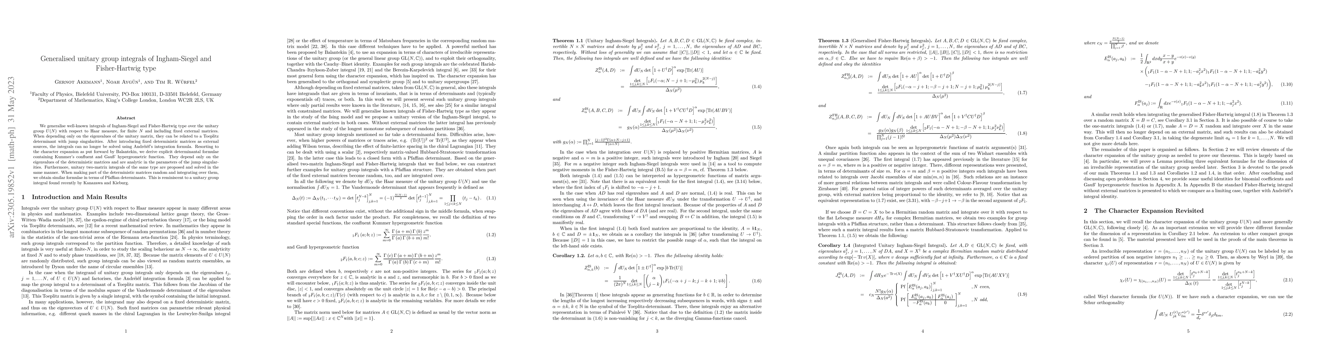 Thumbnail for Generalised unitary group integrals of Ingham-Siegel and Fisher-Hartwig
  type