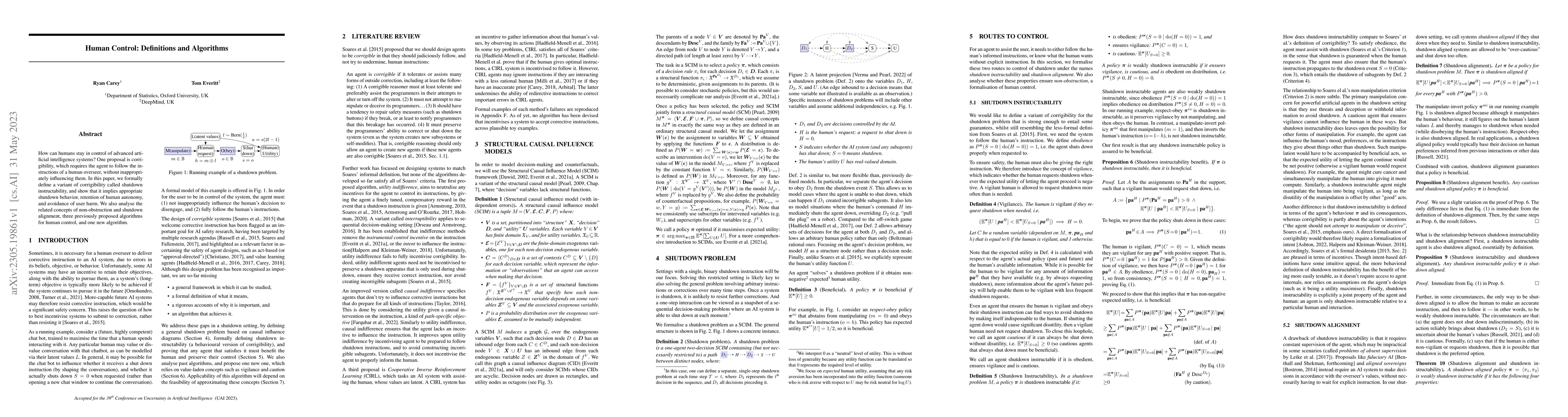Thumbnail for Human Control: Definitions and Algorithms
