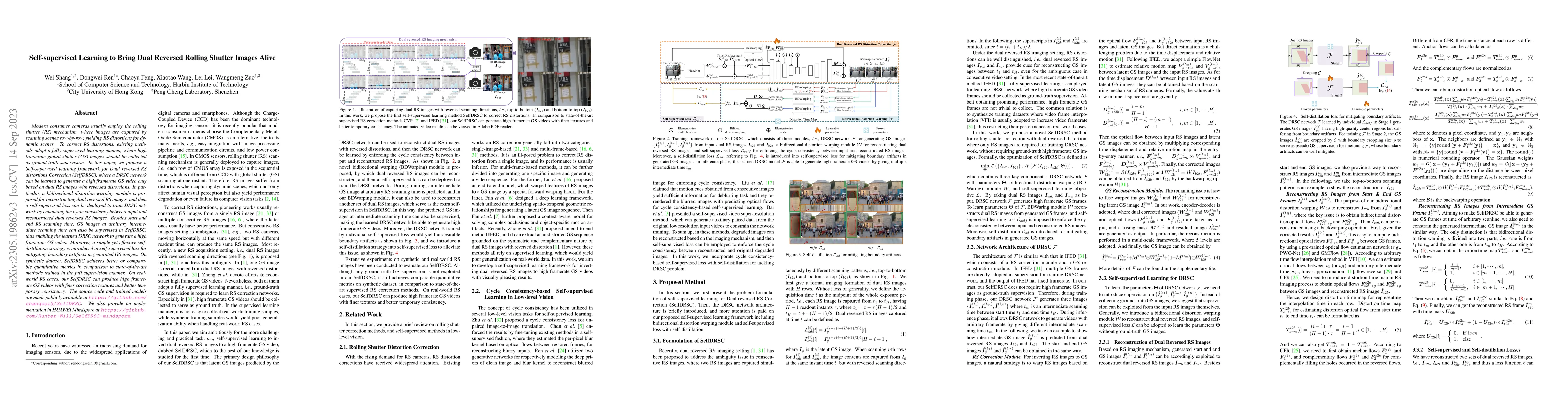 Thumbnail for Self-supervised Learning to Bring Dual Reversed Rolling Shutter Images
  Alive