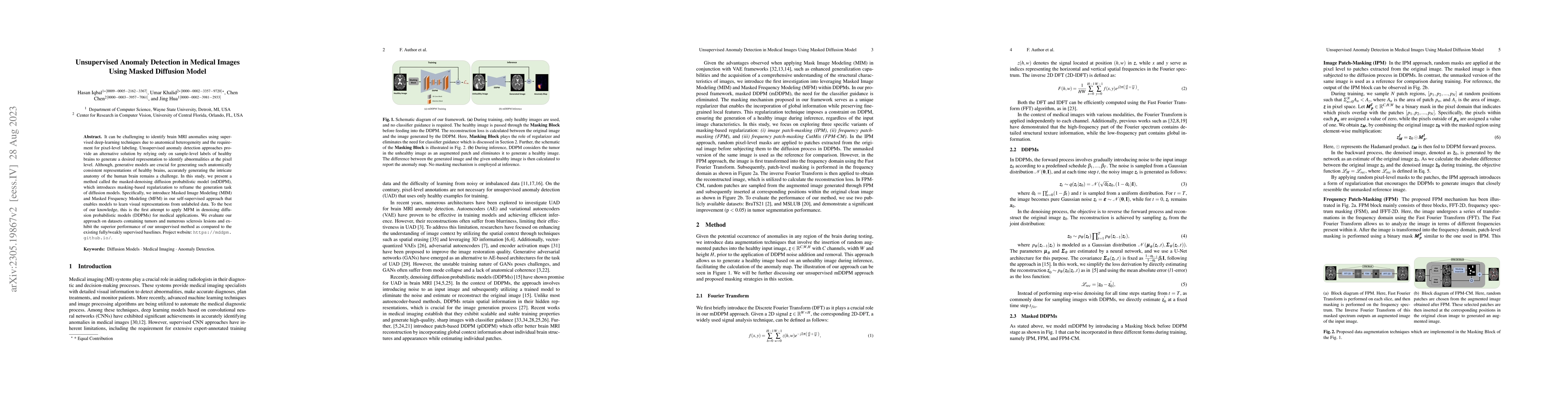 Thumbnail for Unsupervised Anomaly Detection in Medical Images Using Masked Diffusion
  Model