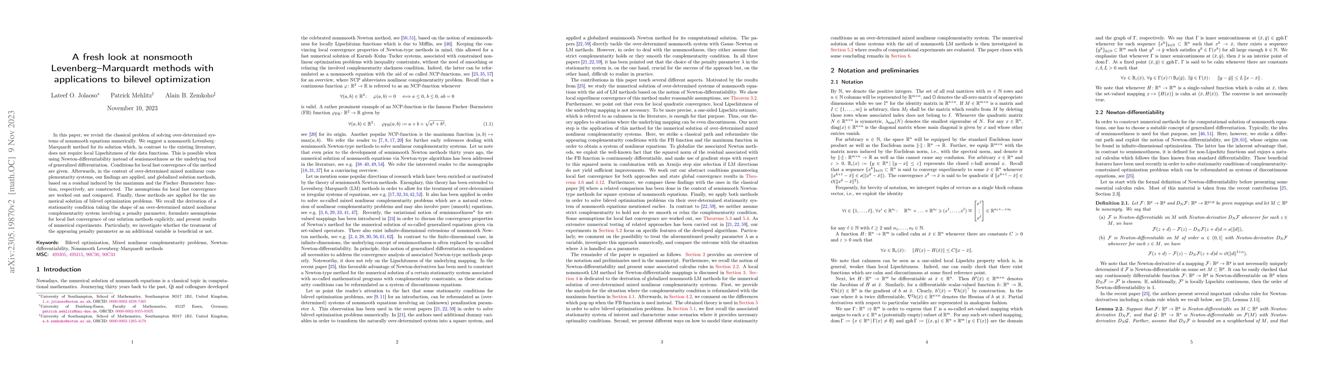Thumbnail for A fresh look at nonsmooth Levenberg--Marquardt methods with applications
  to bilevel optimization