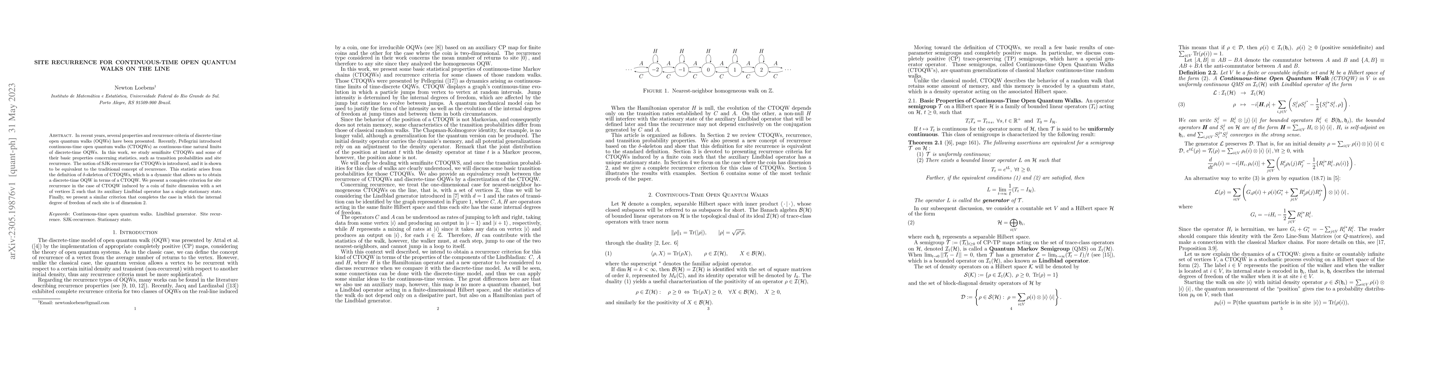 Thumbnail for Site Recurrence for continuous-time open quantum walks on the line
