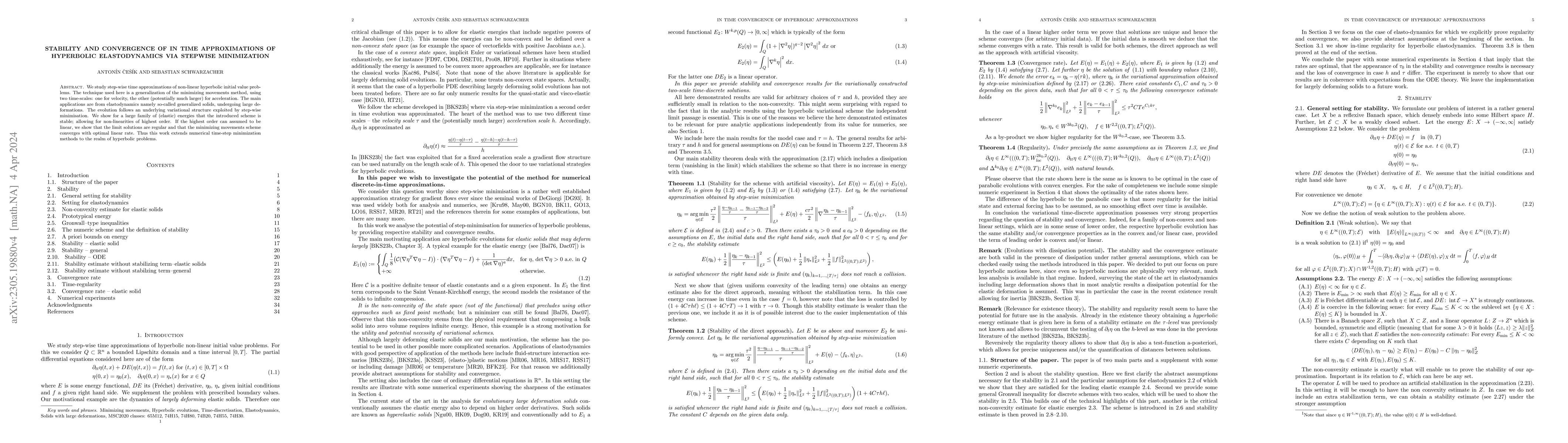 Thumbnail for Stability and convergence of in time approximations of hyperbolic
  elastodynamics via stepwise minimization