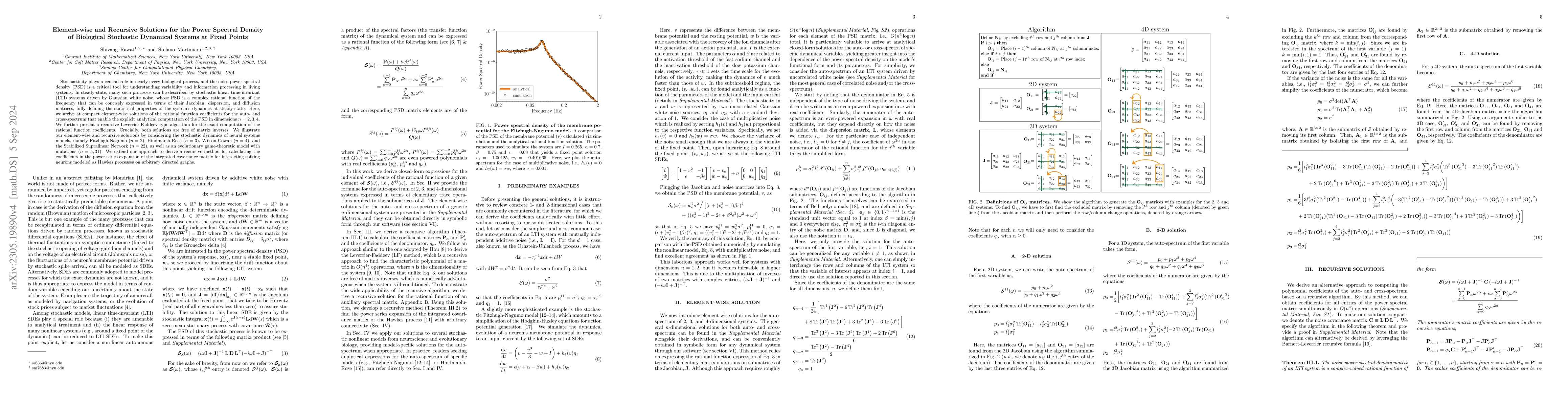 Thumbnail for Element-wise and Recursive Solutions for the Power Spectral Density of
  Biological Stochastic Dynamical Systems at Fixed Points