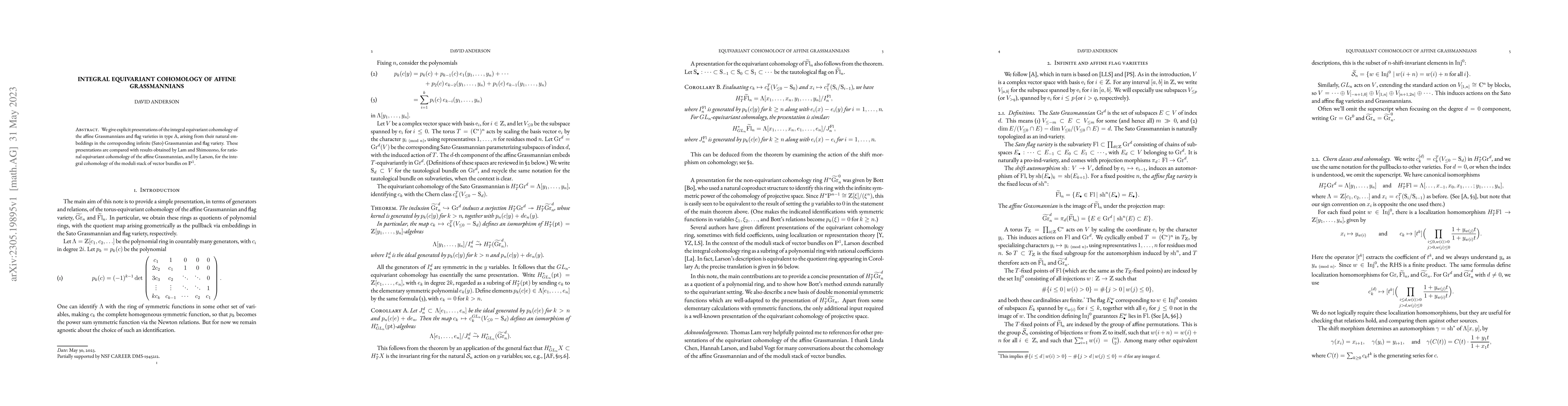 Thumbnail for Integral equivariant cohomology of affine Grassmannians