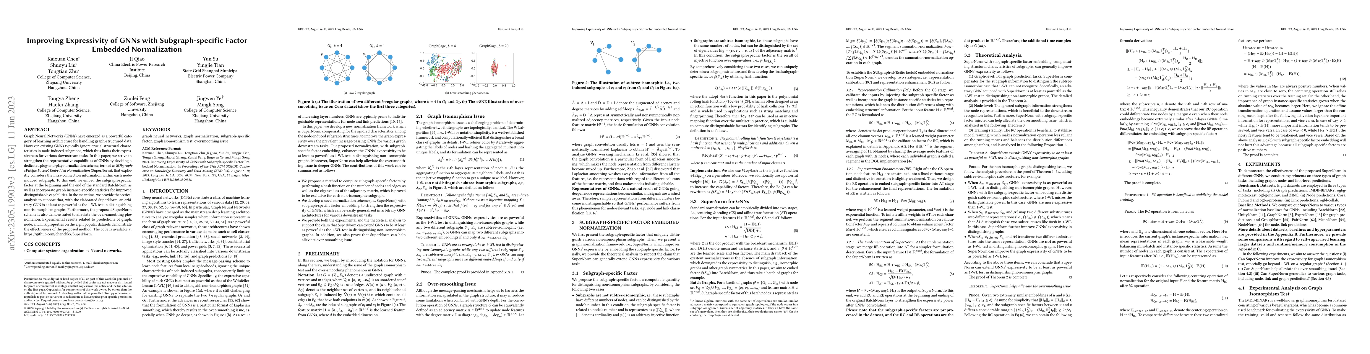 Thumbnail for Improving Expressivity of GNNs with Subgraph-specific Factor Embedded
  Normalization