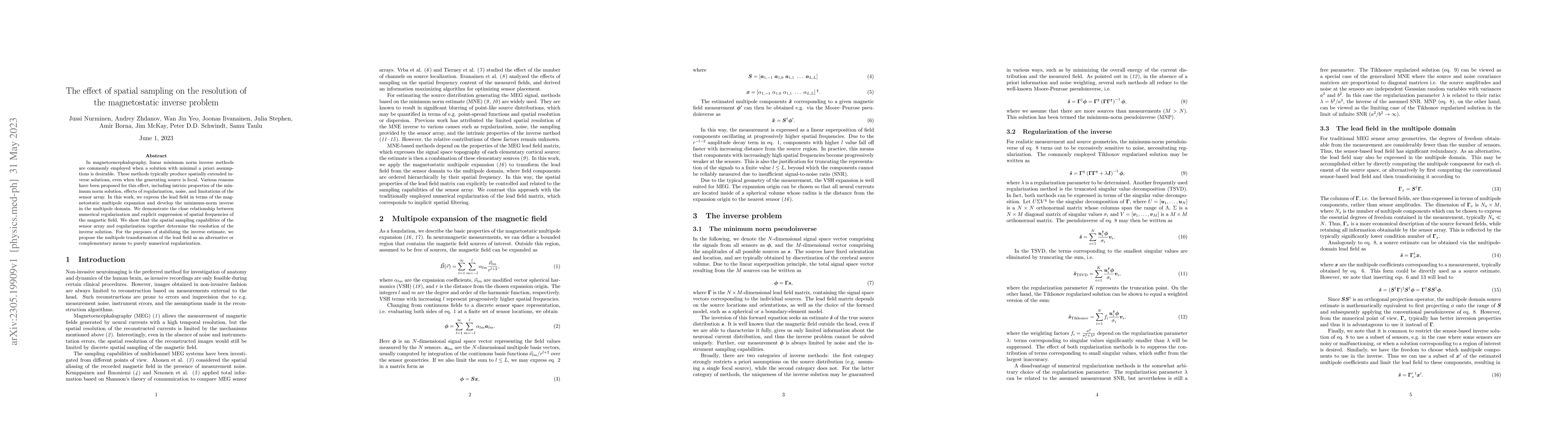 Thumbnail for The effect of spatial sampling on the resolution of the magnetostatic
  inverse problem