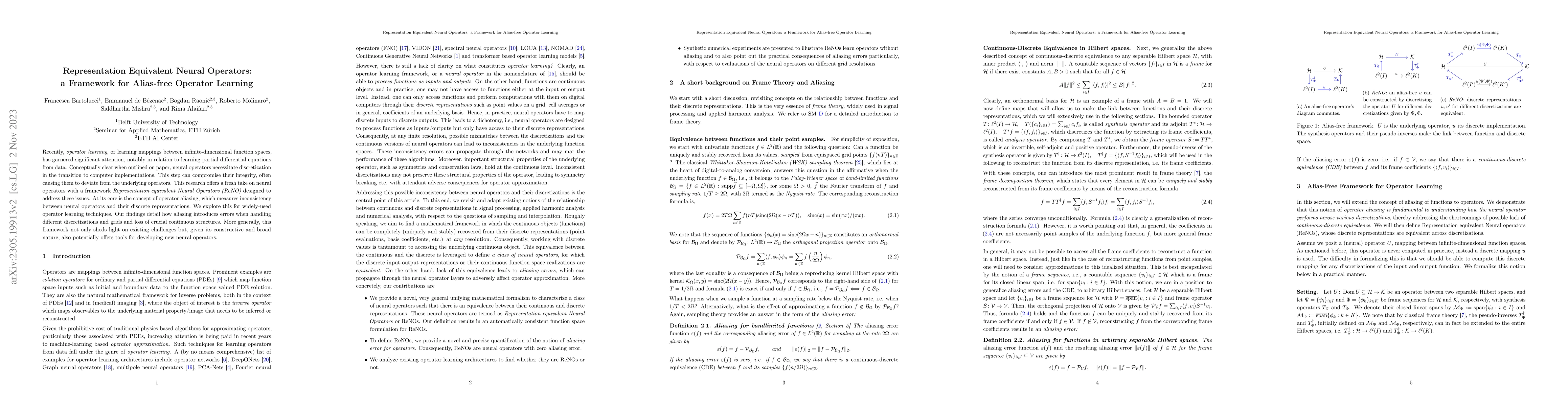 Thumbnail for Representation Equivalent Neural Operators: a Framework for Alias-free
  Operator Learning